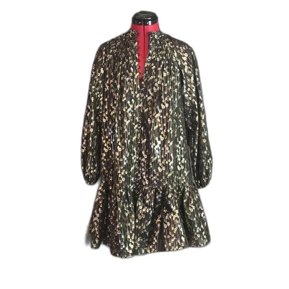 ANTONIO MELANI Camila Chiffon Black & Gold Metallic Cocktail Dress Size 0 NWT - Picture 4 of 13